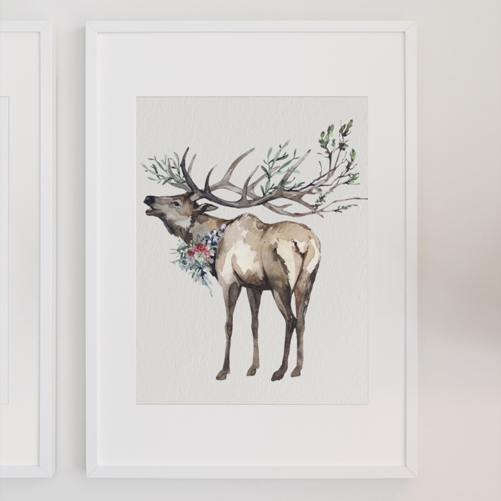Watercolor Elk Deer Wall Art Print Poster Illustration Unframed - Picture 5 of 11